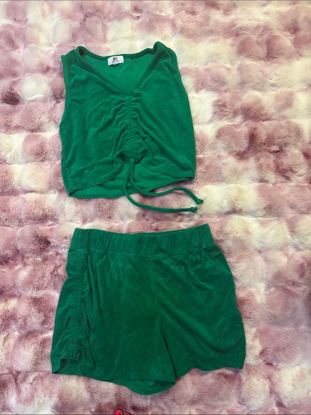 Juicy Couture Green Womens terry cloth Ruched Tank & Shorts Set